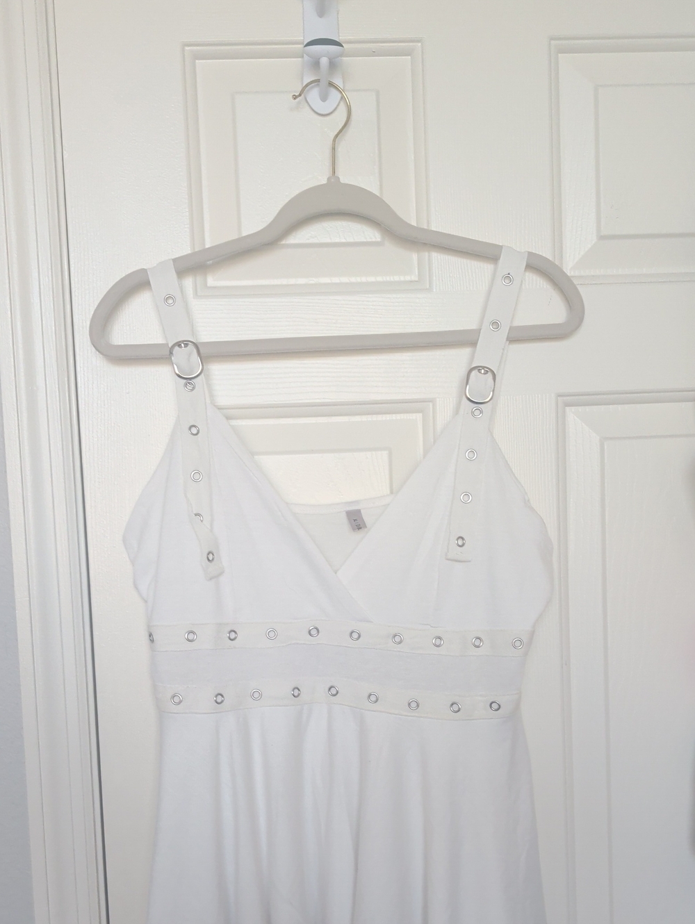 Asymmetrical White Eyelet Strap Dress